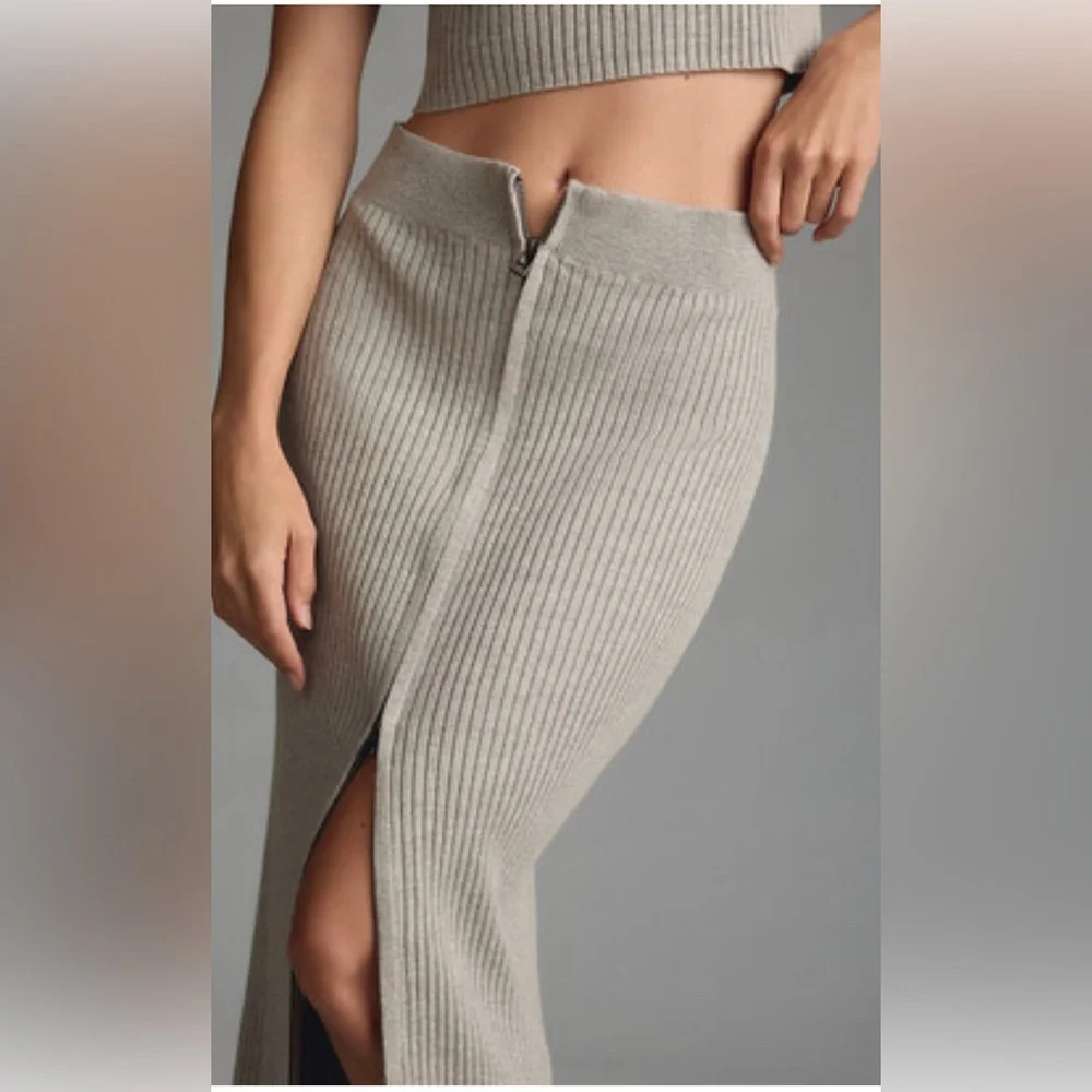 Daily Practice | Ribbed gray sweater midi skirt Women’s size M Anthropologie - Picture 1 of 9
